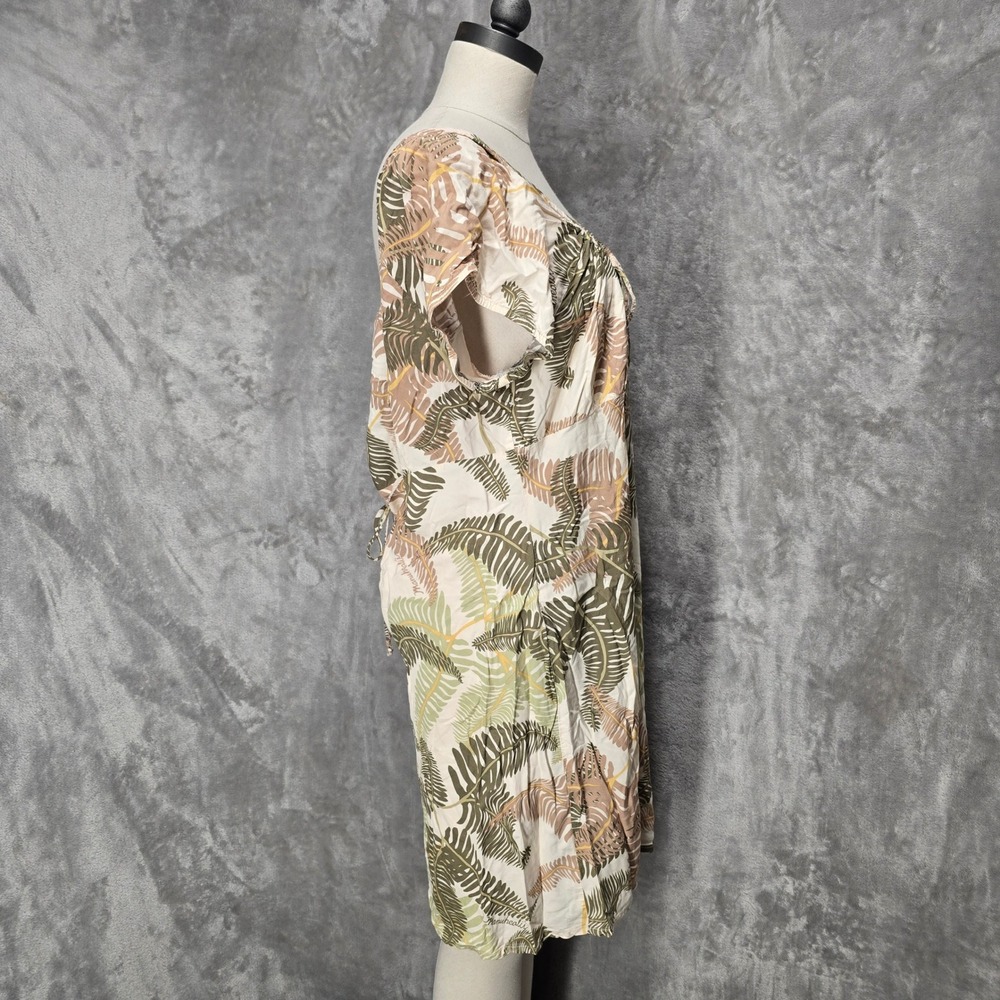 Vintage Manuhealii Dress Womens XL Green Tan Fern Rayon Short Sleeve Hawaiian - Picture 4 of 16